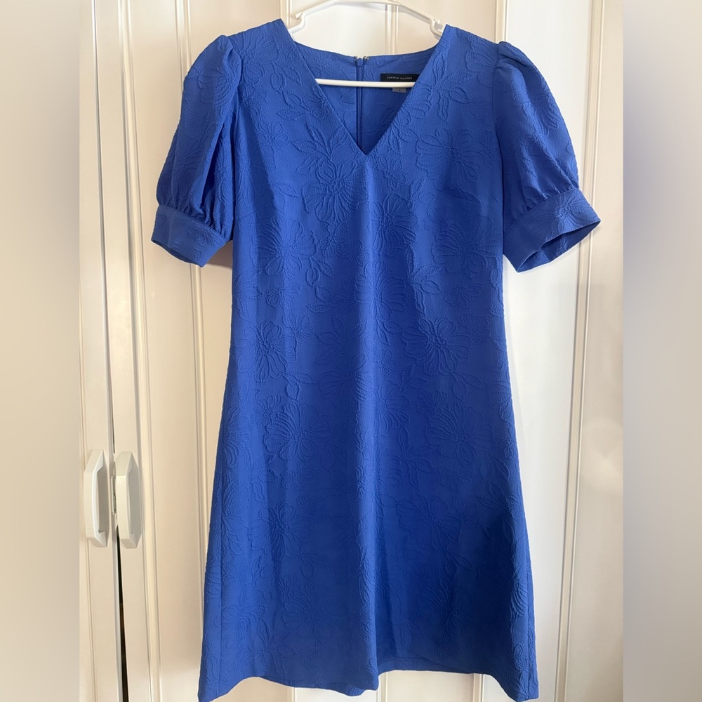Tommy Hilfiger Royal Blue Floral Jacquard V-Neck Short Dress